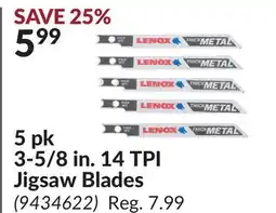 Princess Auto 5 pk 3-5/8 in. 14 TPI Jigsaw Blades offer
