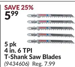 Princess Auto 5 pk 4 in. 6 TPI T-Shank Saw Blades offer