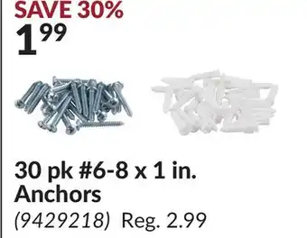 Princess Auto 30 pk #6-8 x 1 in. Anchors offer