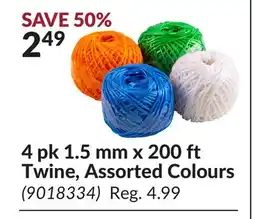 Princess Auto 4 pk 1.5 mm x 200 ft Twine, Assorted Colours offer