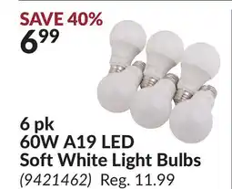 Princess Auto 6 pk 60W A19 LED Soft White Light Bulbs offer
