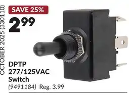 Princess Auto DPTP 277/125VAC Switch offer