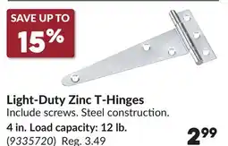 Princess Auto 4 in. Load capacity: 12 lb. Light-Duty Zinc T-Hinges offer
