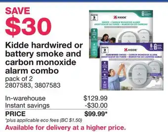 Costco Kidde hardwired or battery smoke and carbon monoxide alarm combo offer