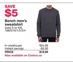 Costco Bench men's sweatshirt offer