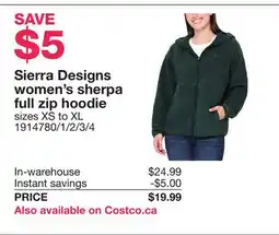 Costco Sierra Designs women's sherpa full zip hoodie offer