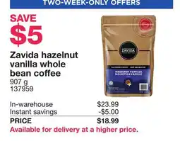 Costco Zavida hazelnut vanilla whole bean coffee offer
