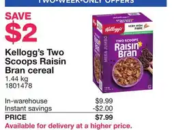 Costco Kellogg's Two Scoops Raisin Bran cereal offer