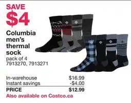Costco Columbia men's thermal sock offer