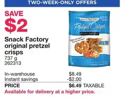 Costco Snack Factory original pretzel crisps offer