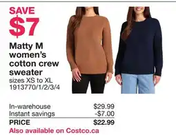 Costco Matty M women's cotton crew sweater offer