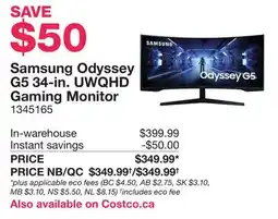 Costco Samsung Odyssey G5 34-in. UWQHD Gaming Monitor offer