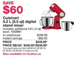 Costco Cuisinart 5.2 L (5.5 qt) digital stand mixer offer