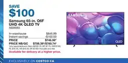 Costco Samsung 65-in. Q6F UHD 4K QLED TV offer