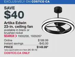 Costco Artika Edwin 23-in. ceiling fan offer