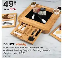 Stokes DELUXE Bamboo Charcuterie Cheese Board and Fruit Serving Tray with Serving Utensils offer