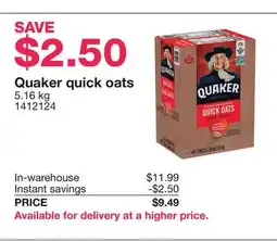 Costco Quaker quick oats offer