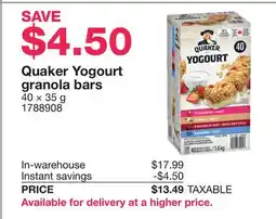 Costco Quaker Yogourt granola bars offer
