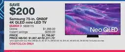 Costco Samsung 75-in. QN80F 4K QLED mini-LED TV offer