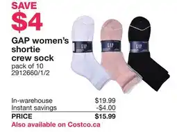 Costco GAP women's shortie crew sock offer
