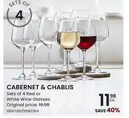 Stokes CABERNET & CHABLIS Sets of 4 Red or White Wine Glasses offer