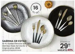 Stokes SABRINA OR ESTILO 16-Pc Golden Flatware Sets offer