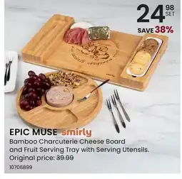 Stokes EPIC MUSE Bamboo Charcuterie Cheese Board and Fruit Serving Tray with Serving Utensils offer