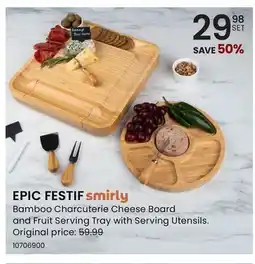 Stokes EPIC FESTIF Bamboo Charcuterie Cheese Board and Fruit Serving Tray with Serving Utensils offer