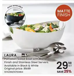 Stokes LAURA Porcelain Salad Bowl with Matte Finish and Stainless Steel Servers offer
