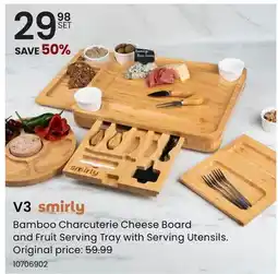 Stokes V3 Bamboo Charcuterie Cheese Board and Fruit Serving Tray with Serving Utensils offer