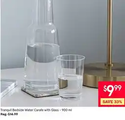 Kitchen Stuff Plus Tranquil Bedside Water Carafe with Glass-900 ml offer