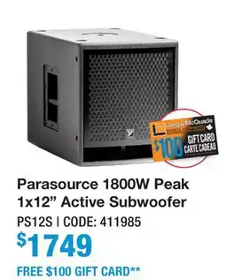 Long & McQuade Parasource 1800W Peak 1x12 Active Subwoofer offer