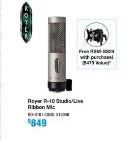 Long & McQuade ROYER R-10 STUDIO/LIVE RIBBON MIC offer