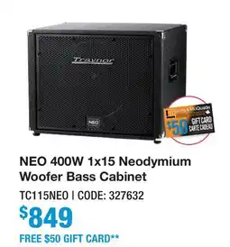 Long & McQuade NEO 400 Watt 1x15 Neodymium Woofer Bass Cabinet offer