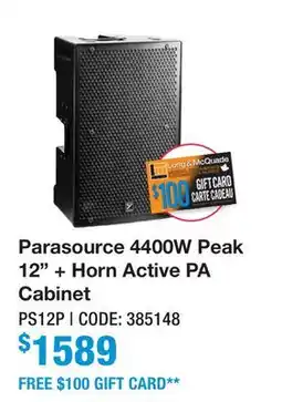 Long & McQuade PARASOURCE 4400W PEAK 12 + HORN ACTIVE PA CABINET offer