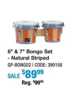 Long & McQuade 6'' & 7'' Bongo Set-Natural Striped offer