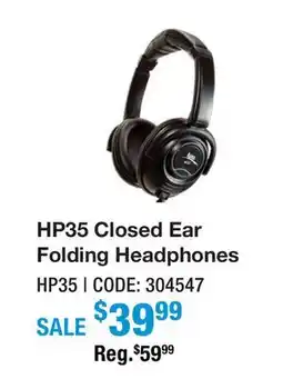 Long & McQuade HP35 CLOSED EAR FOLDING HEADPHONES offer