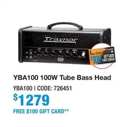 Long & McQuade YBA100 100W TUBE BASS HEAD offer