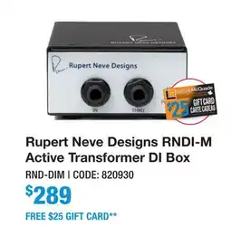 Long & McQuade RUPERT NEVE DESIGNS RNDI-M ACTIVE TRANSFORMER DI BOX offer