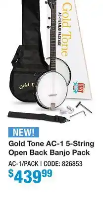 Long & McQuade Gold Tone AC-1 5-String Open Back Banjo Pack offer