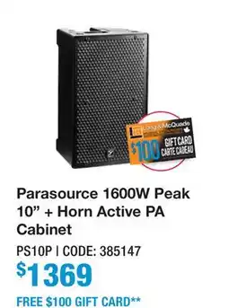 Long & McQuade Parasource 1600W Peak 10 + Horn Active PA Cabinet offer