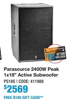 Long & McQuade PARASOURCE 2400W PEAK 1X18 ACTIVE SUBWOOFER offer