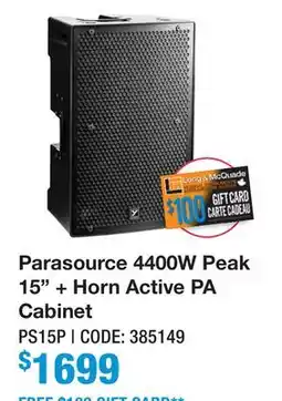 Long & McQuade Parasource 4400W Peak 15 + Horn Active PA Cabinet offer