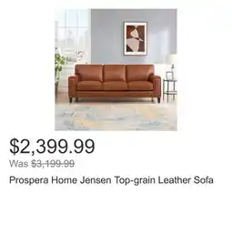 Costco Prospera Home Jensen Top-grain Leather Sofa offer