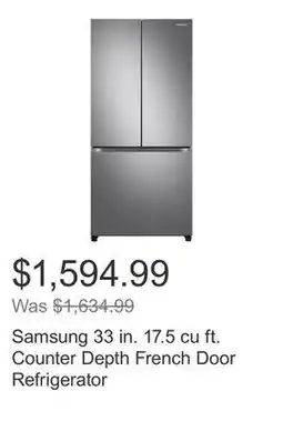 Costco Samsung 33 in. 17.5 cu ft. Counter Depth French Door Refrigerator offer