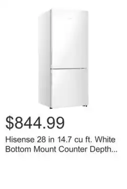Costco Hisense 28 in 14.7 cu ft. White Bottom Mount Counter Depth Refrigerator with Flat Door Design offer