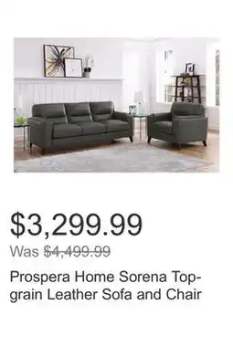 Costco Prospera Home Sorena Top-grain Leather Sofa and Chair offer