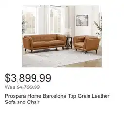 Costco Prospera Home Barcelona Top Grain Leather Sofa and Chair offer
