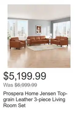 Costco Prospera Home Jensen Top-grain Leather 3-piece Living Room Set offer