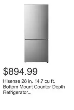 Costco Hisense 28 in. 14.7 cu ft. Bottom Mount Counter Depth Refrigerator with Recessed Handle offer